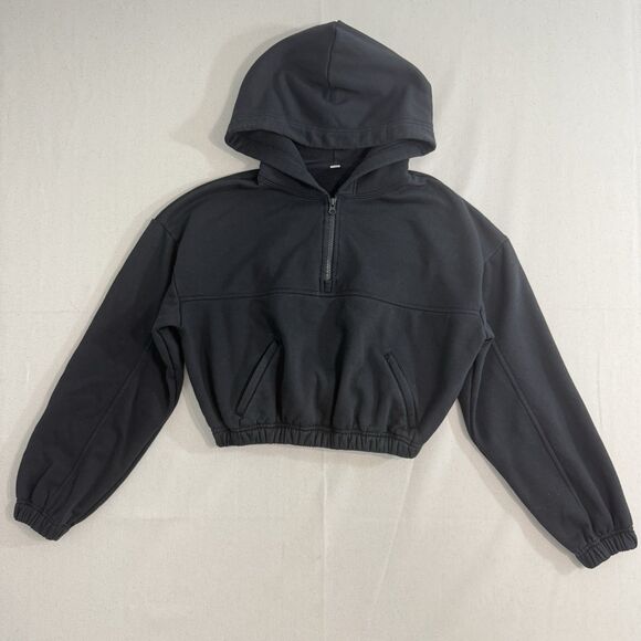 ALO Tops - ALO Yoga Stadium Half Zip Cropped Pullover Hoodie Drawstring Black Small $108